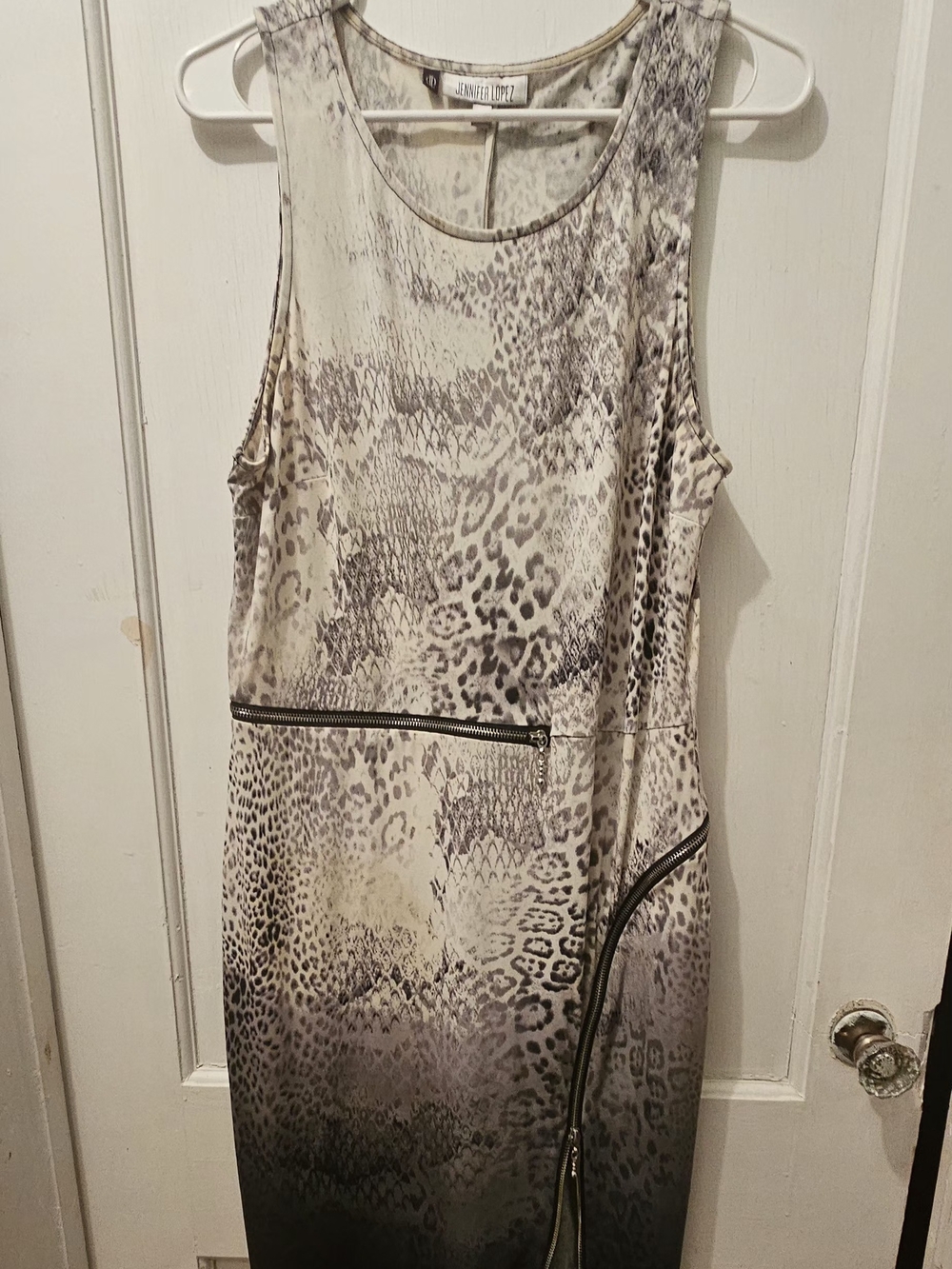 Jennifer Lopez Gray Ombre Animal Print Midi Dress